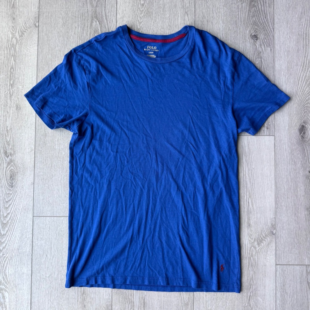 Polo Ralph Lauren Pima Cotton T Shirt Mens Large Royal Blue Burgundy Pony Logo